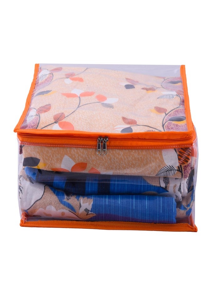 ABBASI Saree Cover Storage Bag Big for Clothes with Zip Organizer for Wardrobe, transparent Large Design Boxes (Pack of 3, Orange) - Image 4
